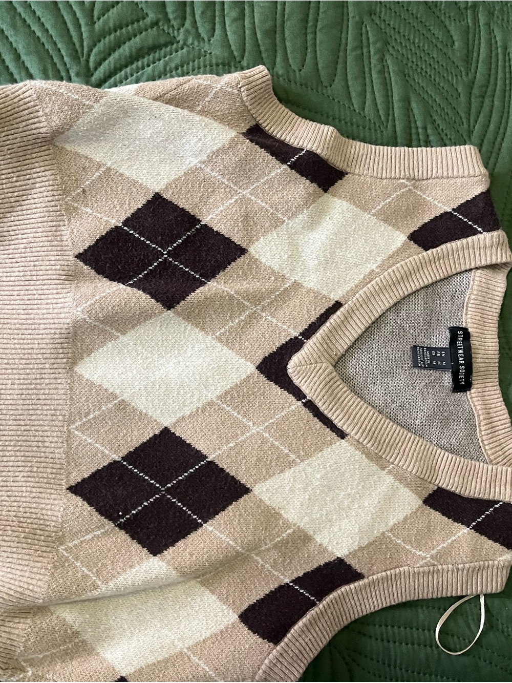Streetwear Society Beige & Dark Brown Argyle Sweater Vest